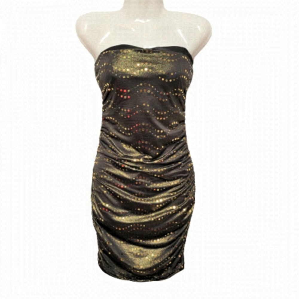 Strapless Mini Dress Gold And Black Dress  - Size M, Size L